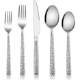 thumbnail image 1 of Hammered Silverware Set, 30-Piece Stainless Steel Square Flatware Set for 6, Metal Tableware Cutlery Set Includes Dinner Knives/Forks/Spoons, Modern Design & Mirror Polished - Dishwasher Safe, 1 of 7
