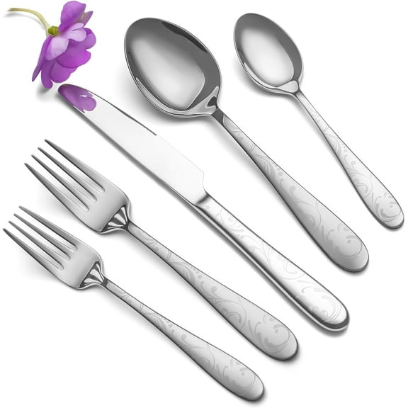 Hammered Silverware Set, 40-Piece Stainless Steel Flatware Set for 8, Mirror Finish Tableware Kitchen Cutlery Sets, Durable Home Eating Utensils Sets Includes Fork Spoon Knife, Dishwasher Safe