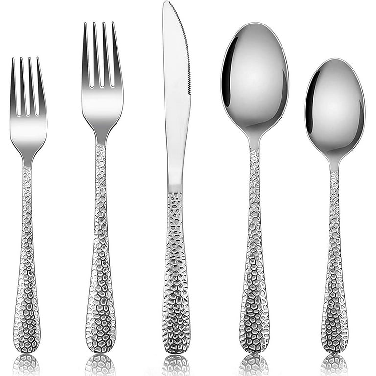 Hammered Silverware Set for 8, VeSteel 40-Piece Stainless Steel Flatware  Cutlery Set, Includes Knives, Forks, Spoons, Modern Design & Mirror  Polished