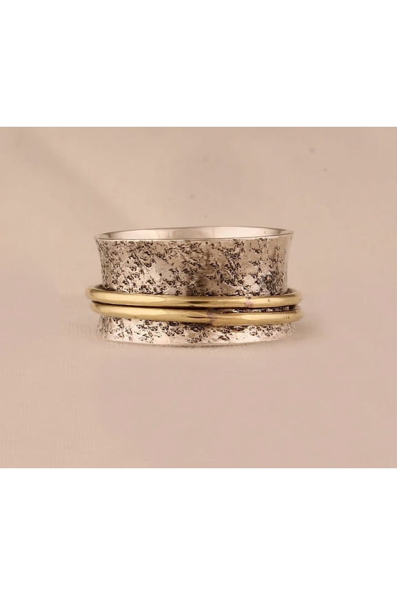 Hammered Solid 925 Sterling Silver Oxidized Band Spinner Ring For Women