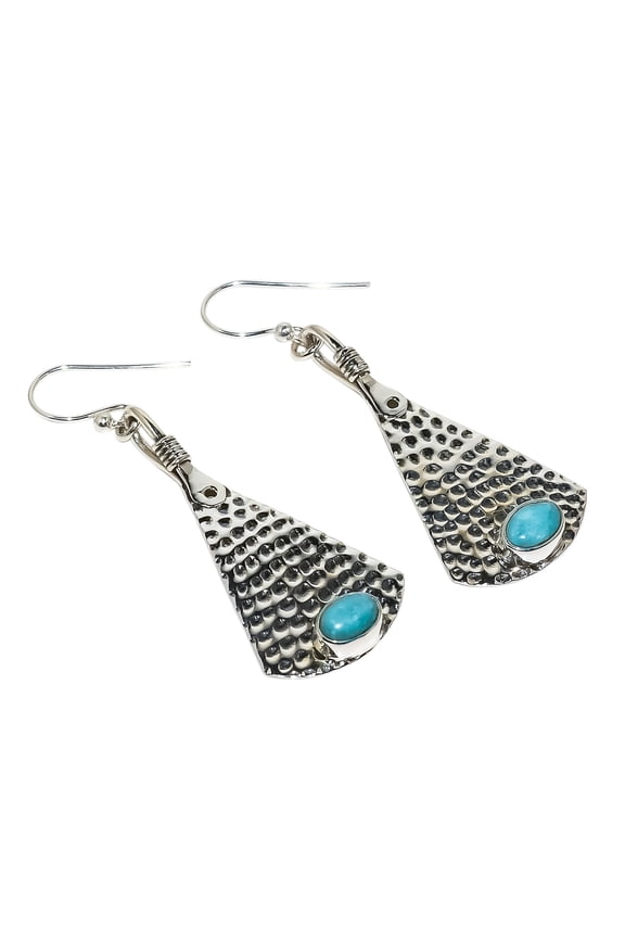 Hammered Solid 925 Sterling Silver Russian Amazonite Earring Size 2.09", Dangle Handmade Earring, Amazonite Earring, Blue Earring, Gemstone Earring, N