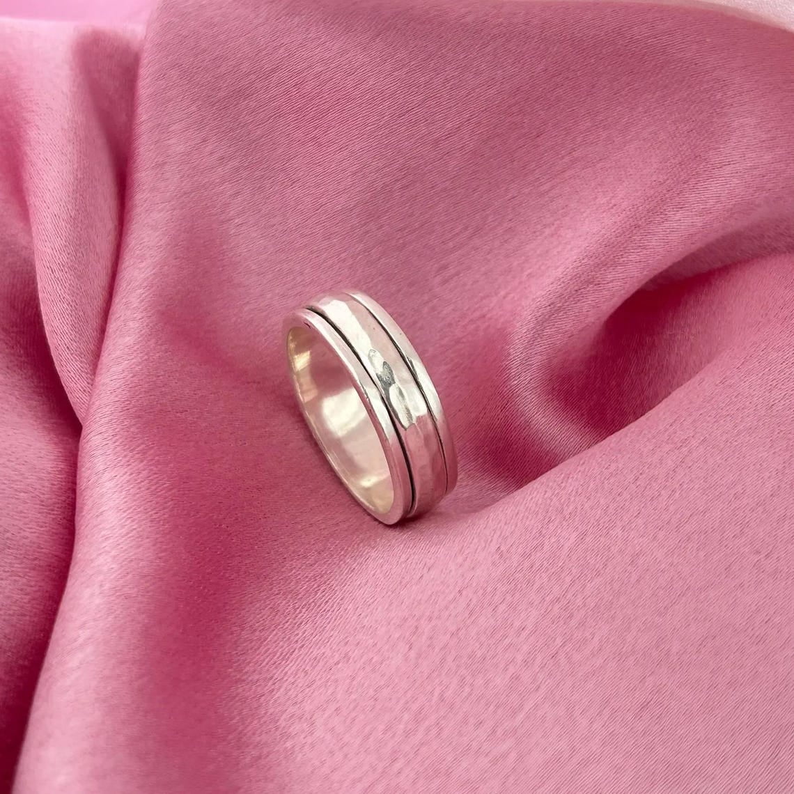 Hammered Spinner Ring – 925 Sterling Silver Fidget Ring | Wide Textured ...