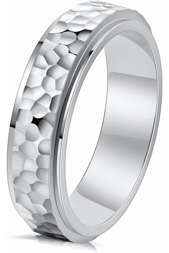 Hammered Spinner Ring, Fidget Ring for Men, Anxiety Ring for Women, Hammered Ring