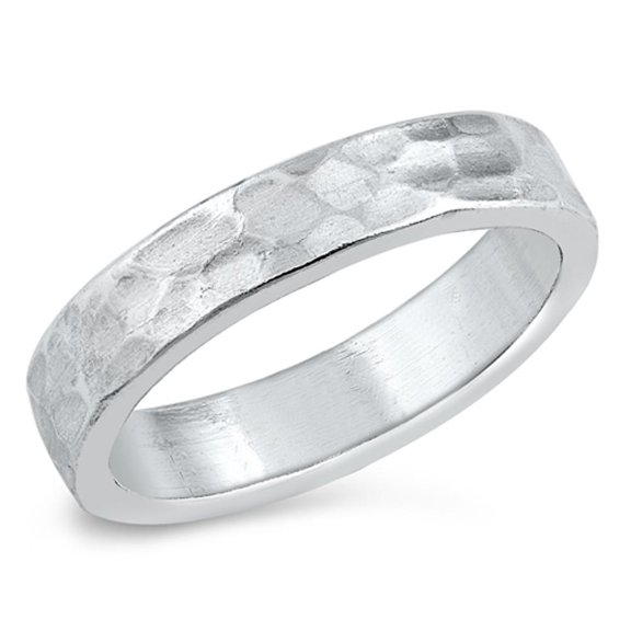 Hammered Stacking Ring .925 Sterling Silver Band Jewelry Female Male Unisex Size 4