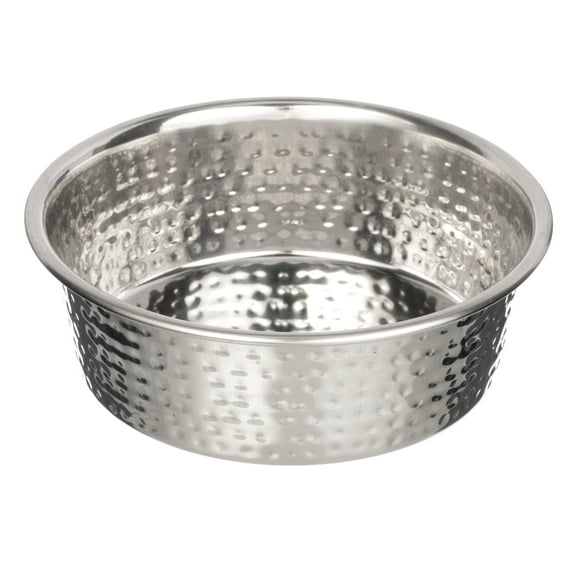 Hammered Stainless Steel Pet Bowl - Decorative & Stylish Dog Food or Water Bowl, 32 oz.