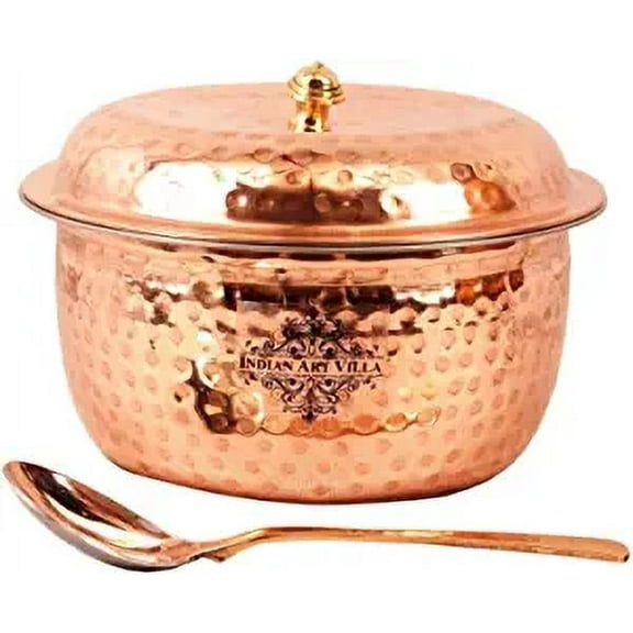 Hammered Steel Copper Casserole Bowl with Lid & 1 Serving Spoon,Set of 2 Pieces