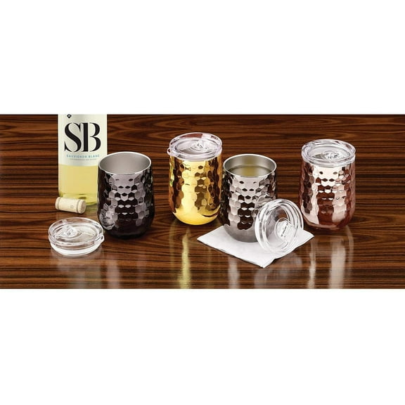 Hammered Stemless Wine Tumbler Set 4Pk