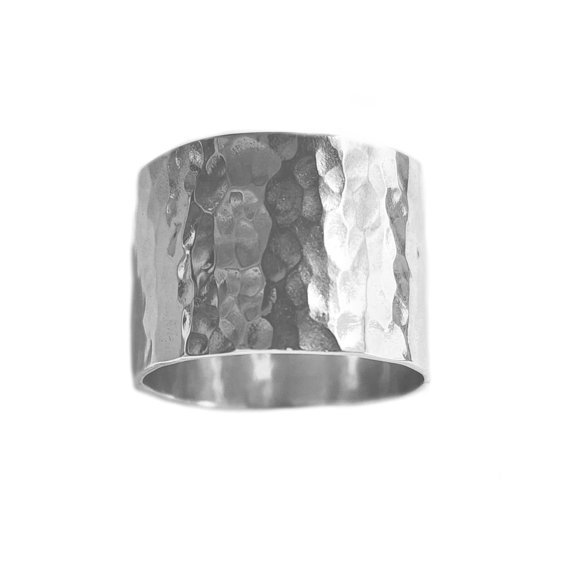 Hammered Sterling Silver Wide Band Ring