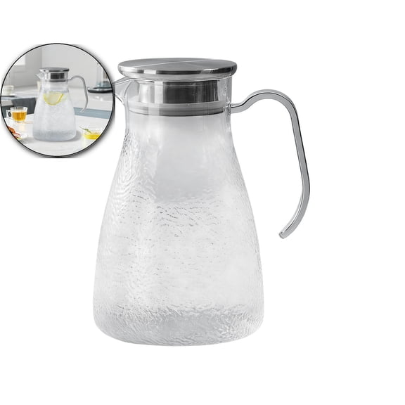 Hammered-Texture Plastic Pitcher with Stainless Steel Lid – 1500ml Clear Water Juice Beverage Dispenser for Kitchen, Available in Clear