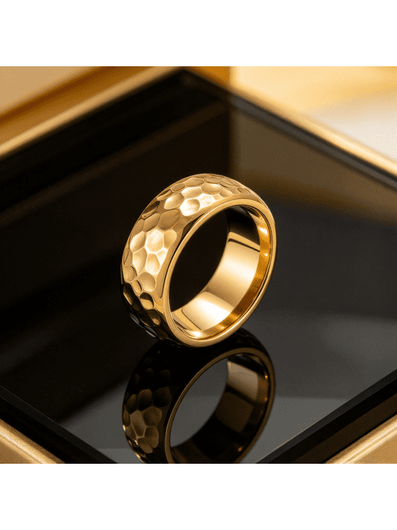 Hammered Texture Rotating Band Ring For Men Women 14K Gold Filled Polished Craft Finger Jewelry