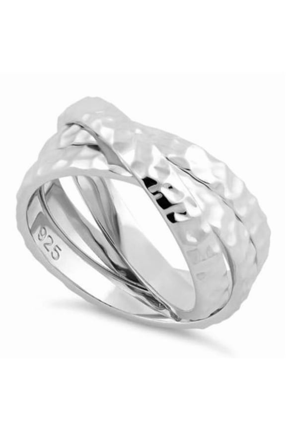 Hammered Tri Interlocking Ring 925 Sterling Silver Trinity Wedding Rolling Band