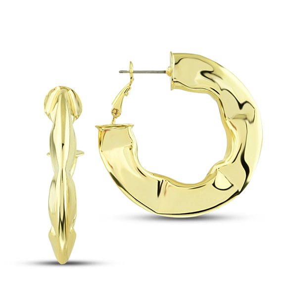 Hammered Tube Hoop Earrings - 14K Gold Plated Large Hoops 35mm x 7mm - Round Earrings, Gold Hoops, Big Earrings, Hippie Jewelry Chunky Earrings