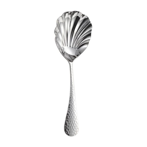 Hammered Vegetable Serving Spoon 201 Stainless Steel Elegant Shell Shape Dishwasher Safe 22x6.7cm 8.6 Inch-silvery