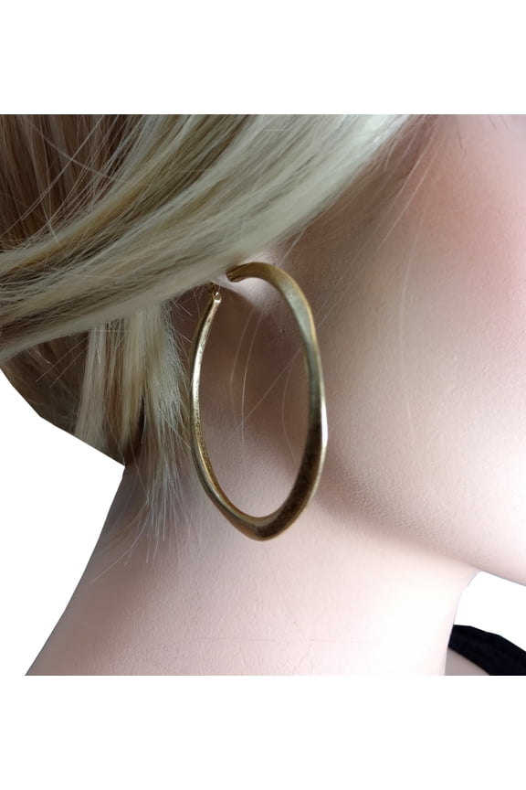 Hammered Wave Gold Tone Snap Down Hoop Earrings 2 3/16"
