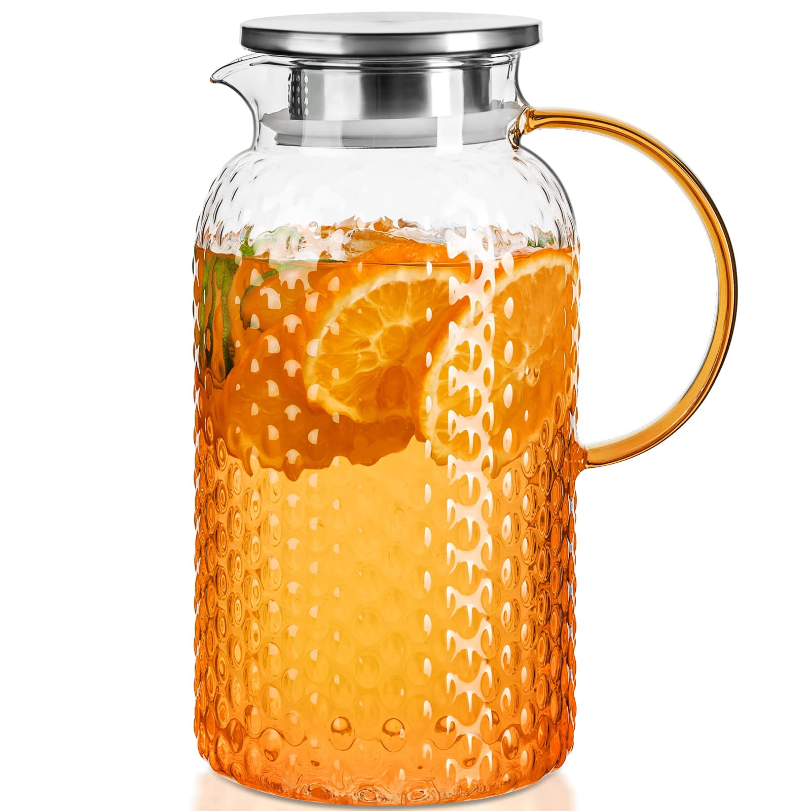 PARACITY Glass Pitcher Squama Designed 64 oz, High Borosilicate Water Pitcher, Iced Tea Pitcher with Stainless steel Lid and Handle, for Iced Tea, Juice, Milk