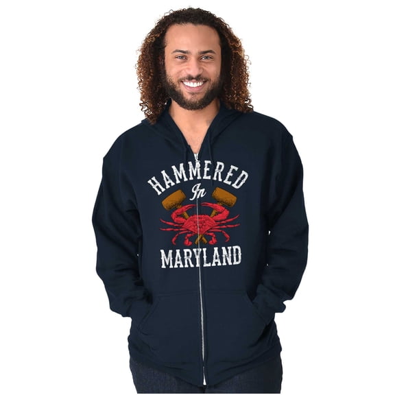 Hammered in Maryland Funny MD Party Unisex Fleece Graphic Zip Up Hoodie Brisco Brands 2X