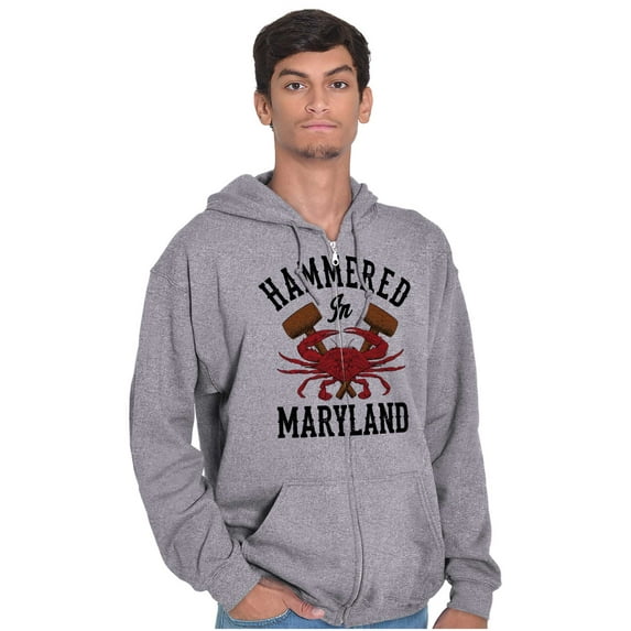 Hammered in Maryland Funny MD Party Unisex Fleece Graphic Zip Up Hoodie Brisco Brands 5X