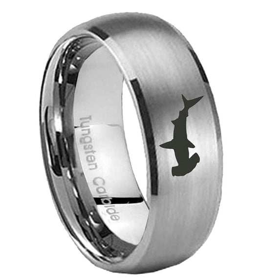Hammerhead Shark Brushed Gray Dome Tungsten Men Ring 10MM