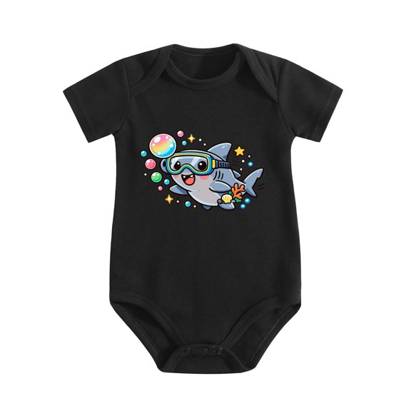 Hammerhead Shark Chasing Colorful Bubbles Baby Bodysuit, 100% Cotton Short Sleeve Snap Romper, 0-12 Months