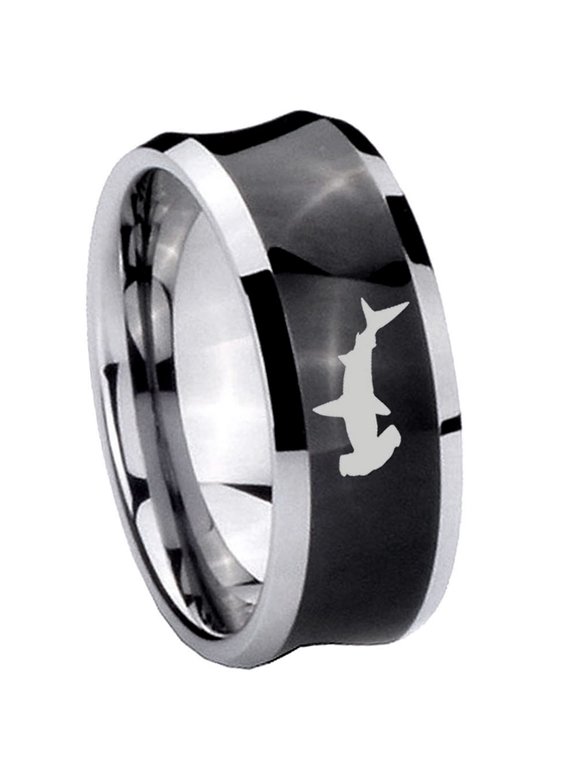 Hammerhead Shark Concave Black Tungsten Men Ring 10MM