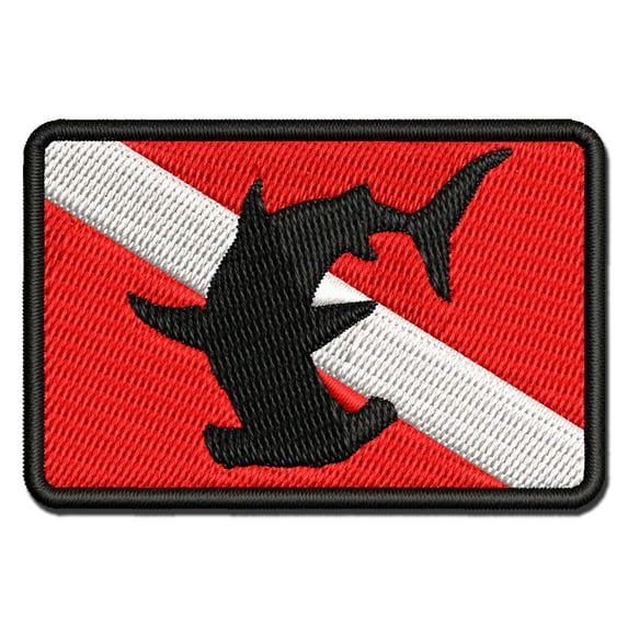 Hammerhead Shark Diving Flag Applique Multi-Color Embroidered Hook & Loop Patch - 3 Inch Medium