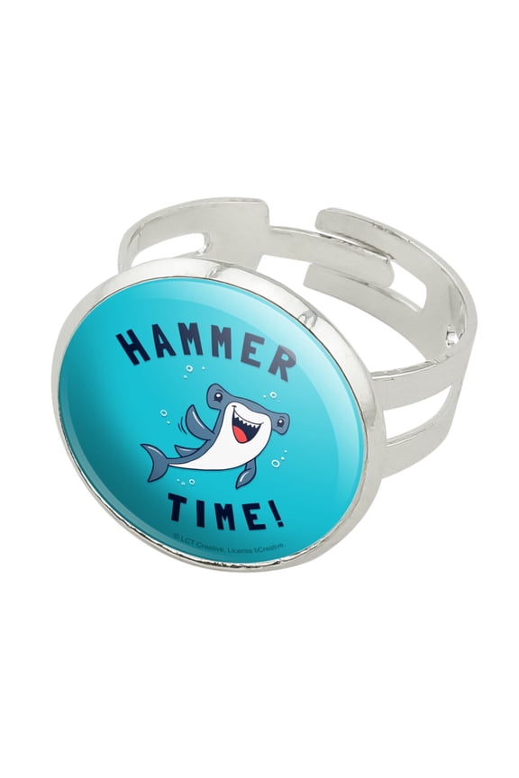 Hammerhead Shark Hammer Time Funny Humor Silver Plated Adjustable Novelty Ring