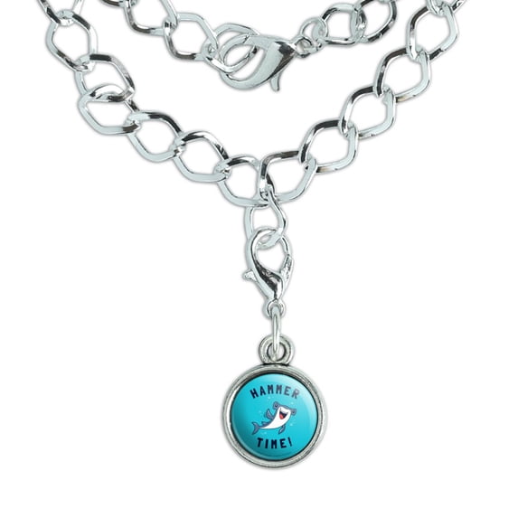 Hammerhead Shark Hammer Time Funny Humor Silver Plated Bracelet with Antiqued Charm