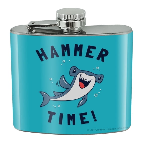 Hammerhead Shark Hammer Time Funny Humor Stainless Steel 5oz Hip Drink Kidney Flask