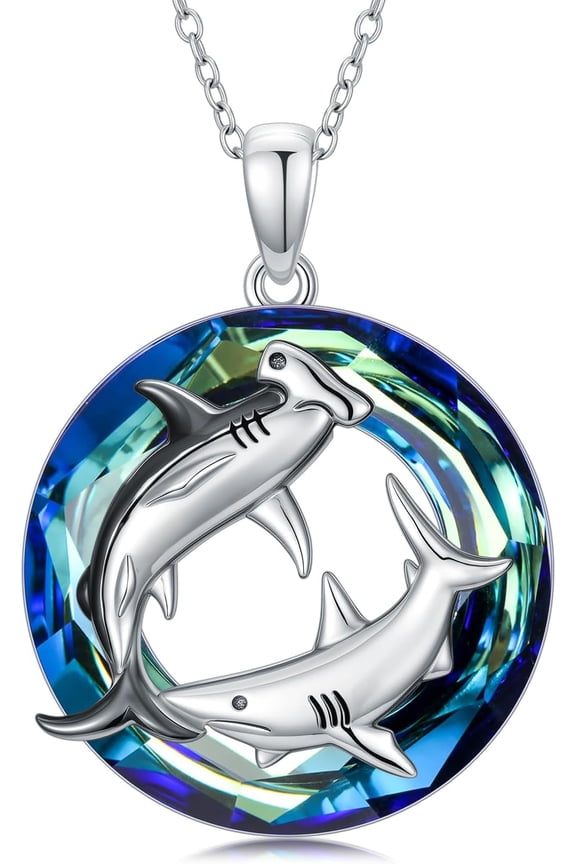 Hammerhead Shark Necklace for Women Men 925 Sterling Silver Shark Pendant Crystal Ocean Jewelry Gifts for Women Men