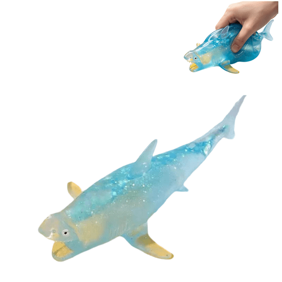 Hammerhead Shark Squishy Toy, Slow Rising Glitter Stress Ball, Soft Sensory Fidget for Desk Relief & Party Favor Gift (Blue)