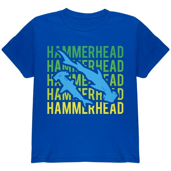 Hammerhead Shark Stacked Repeat Youth T Shirt Royal YMD