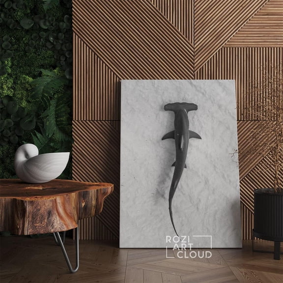 Hammerhead shark art prints, ocean art, fish poster print, black and white modern art, wall decor living room Unframed Paper Print