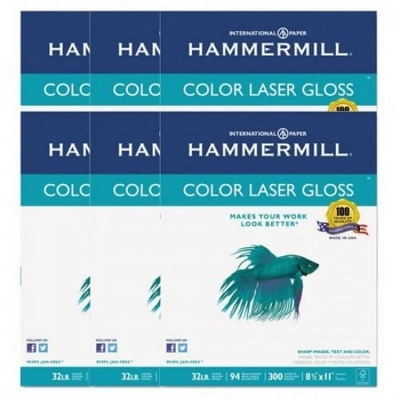Hammermill 300 Sheets/Pack Letter Size White Color Laser Gloss Paper, 6 Pack