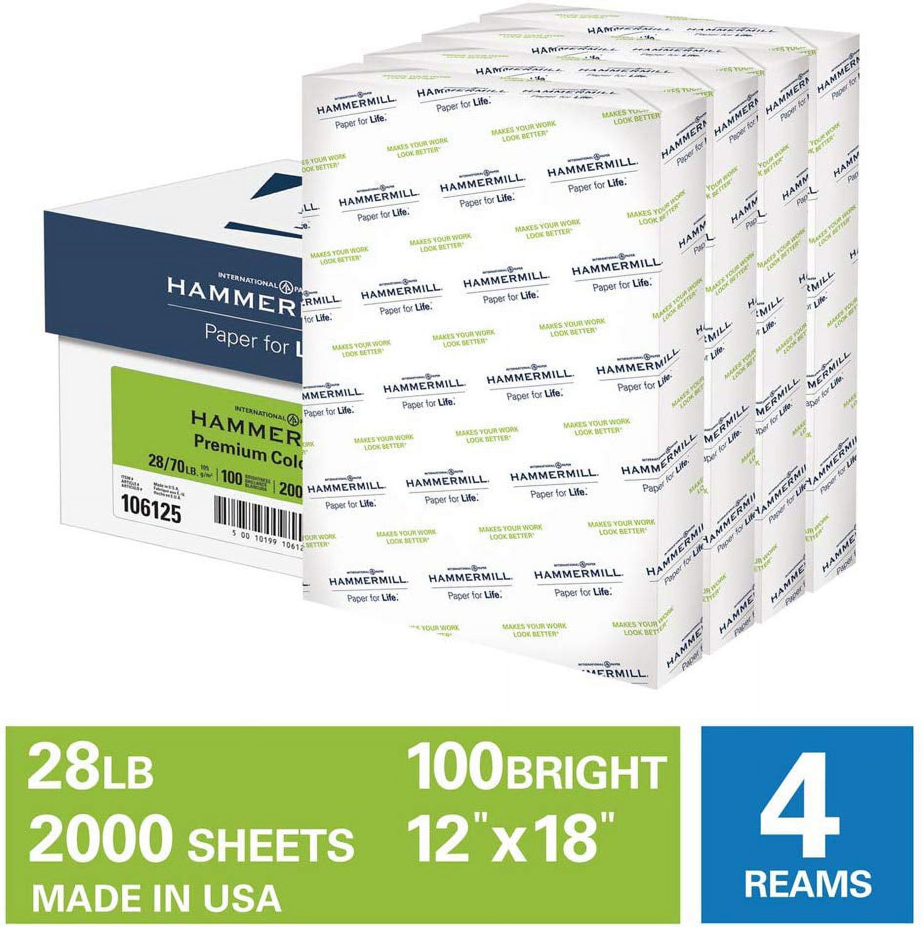 Hammermill Color Copy Premium Paper 28lb, 12x18 100 Bright 4 Rms2,000