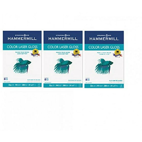 Hammermill Color Laser Gloss Paper, 94 Brightness, 32lb, 8-1/2 x 11, White, 300 Sheets/Pack