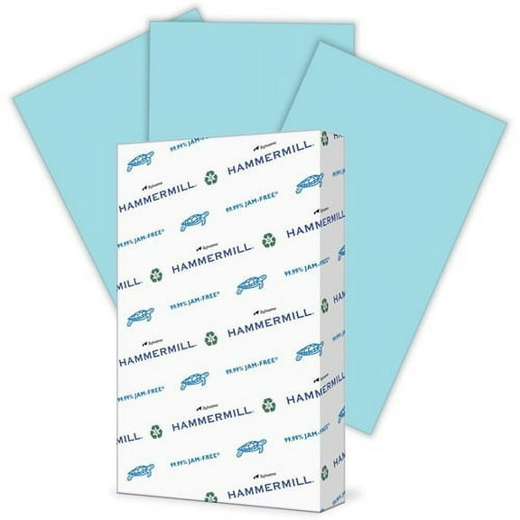 Hammermill Colors Recycled Copy Paper - Blue - Legal - 8 1/2" x 14" - 20 lb Basis Weight - Smooth - 500 / Ream - FSC - Jam-free | Bundle of 2 Reams