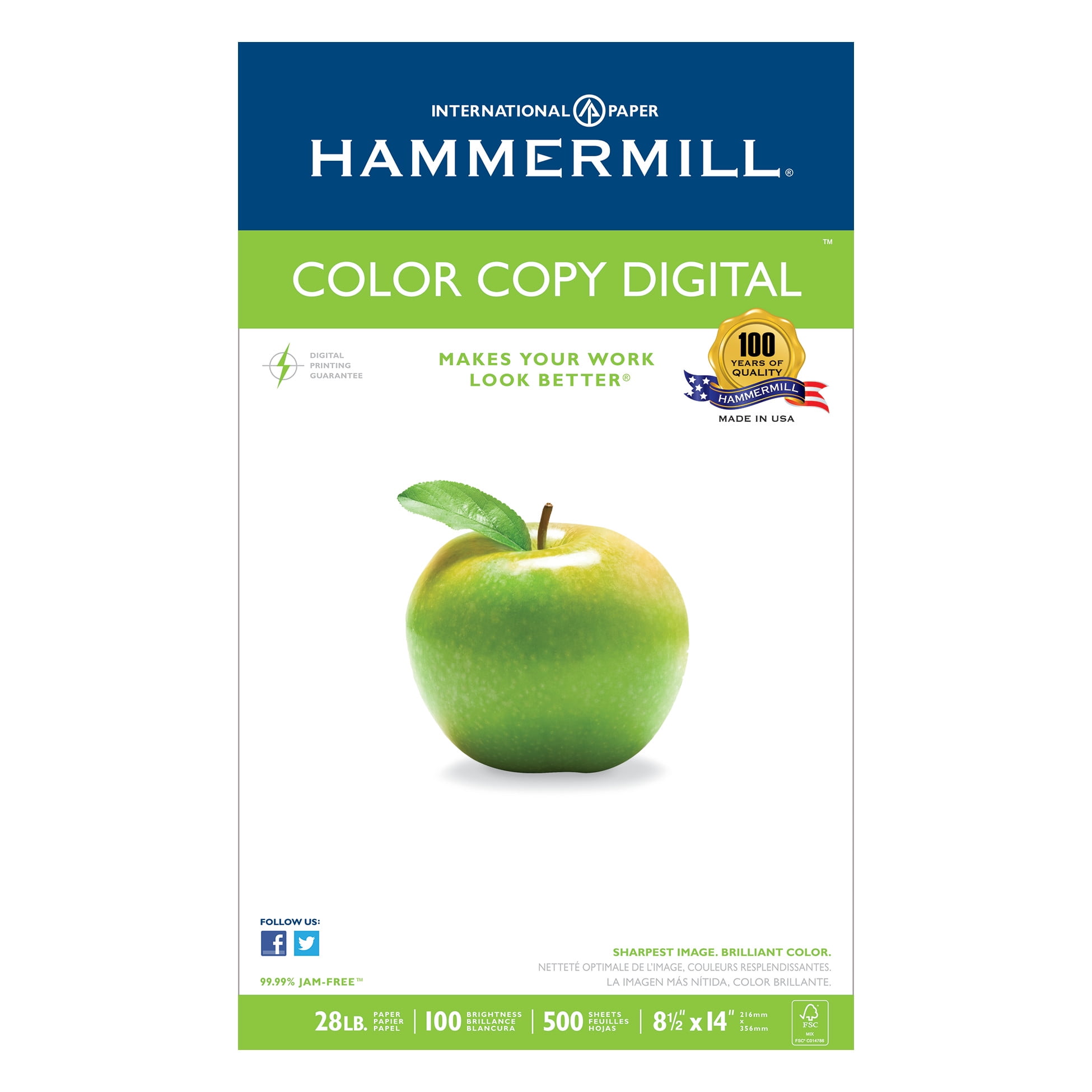 Hammermill Premium Color Copy Print Paper, 100 Bright, 28lb, 8.5 x 11,  Photo White, 500/Ream (102467)