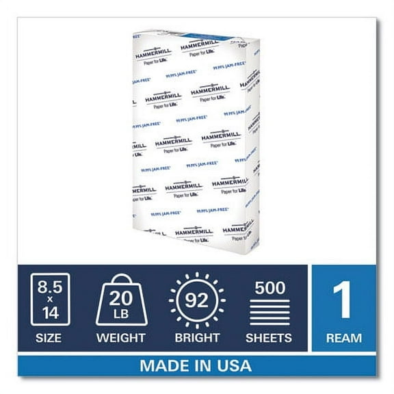 Hammermill Copy Plus Print Paper, 92 Bright, 20 lb Bond Weight, 8.5 x 14, White, 500/Ream | Order of 1 Ream