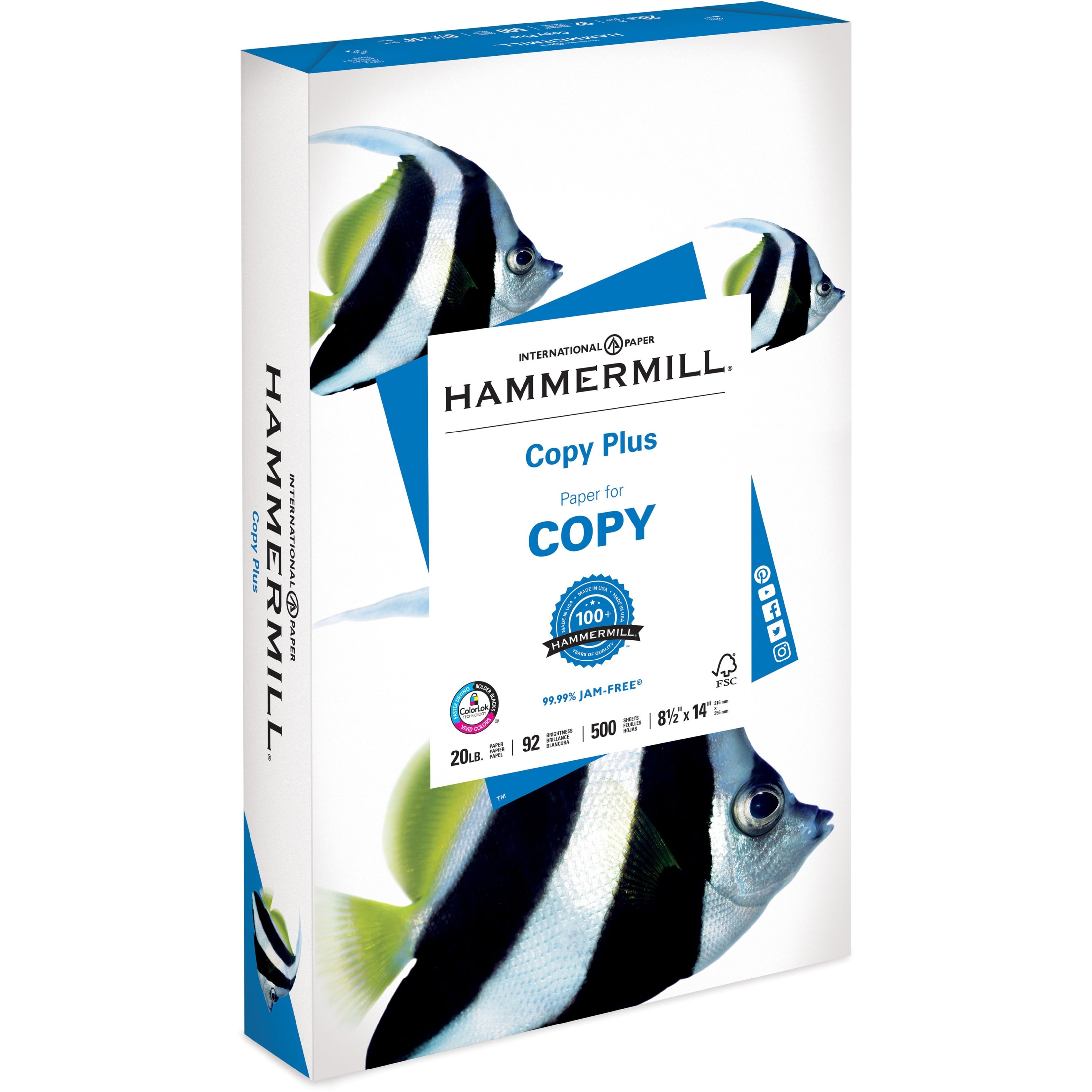 Hammermill Copy Plus Print Paper, 92 Bright, 8.5" x 14", White, 500