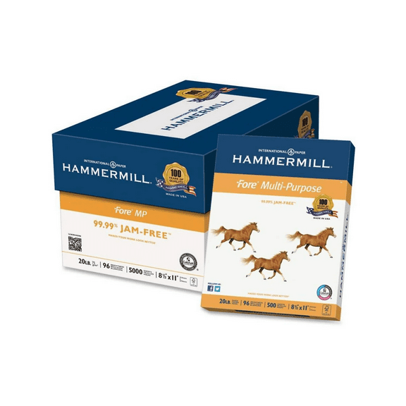 Hammermill Fore MP Multipurpose Paper 96 Brightness 20lb 8-1/2x11 White 5000/Carton 103267