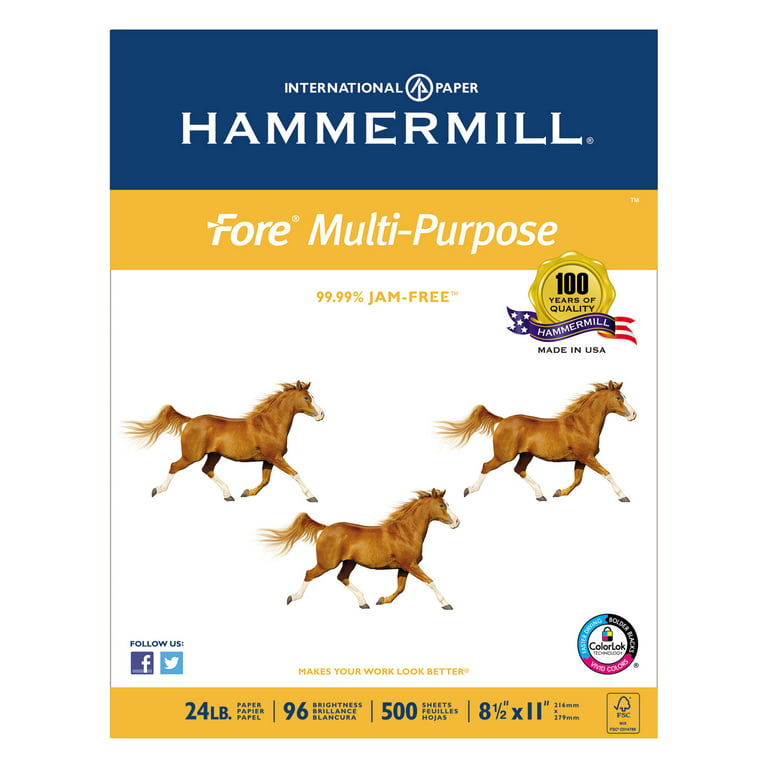 Hammermill Fore Multipurpose Print Paper, 96 Bright, 24lb, 8.5 x 11, White,  500 Sheets/Ream, 10 Reams/Carton (103283)