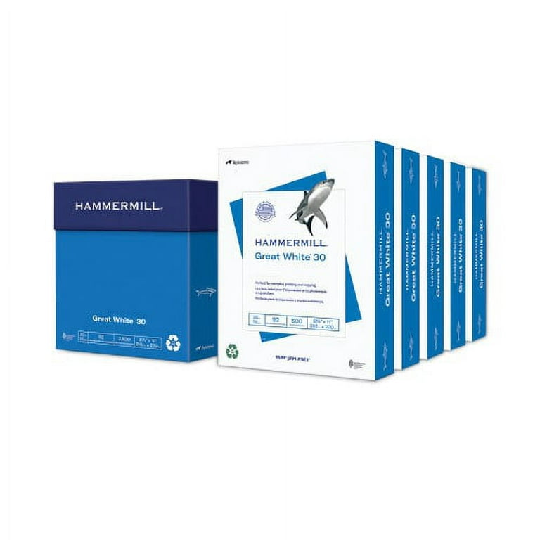 Hammermill Great White 30 Recycled Print Paper 92 Bright 20lb 8.5 X 11  White 500 Sheets/ream 5 : Target