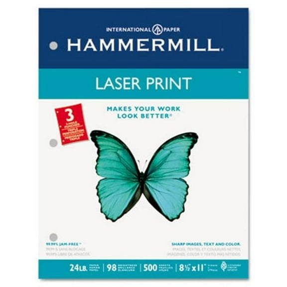 Hammermill Laser Print Office Paper- 3-Hole Punch- 98 Brightness- 24lb- Ltr- White- 500/Rm