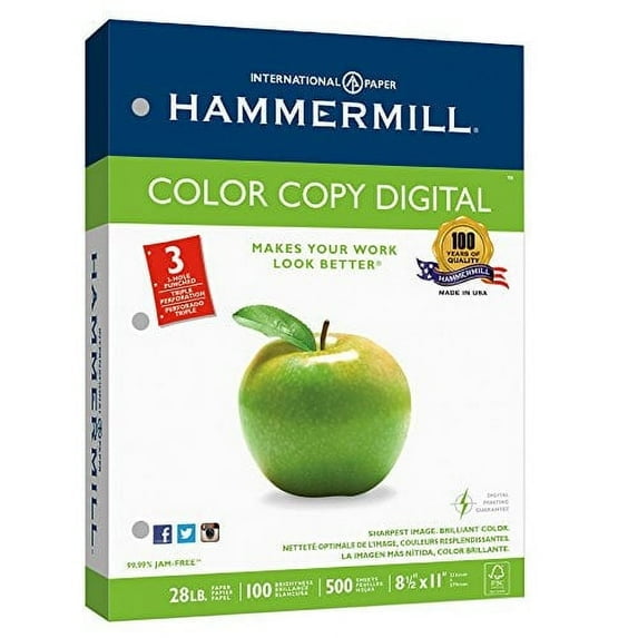 Hammermill Paper, Color Copy Digital, 28lb, 8.5 x 11, 3 Hole Punch, 100 Bright, 500 Sheets / 1 Ream,
