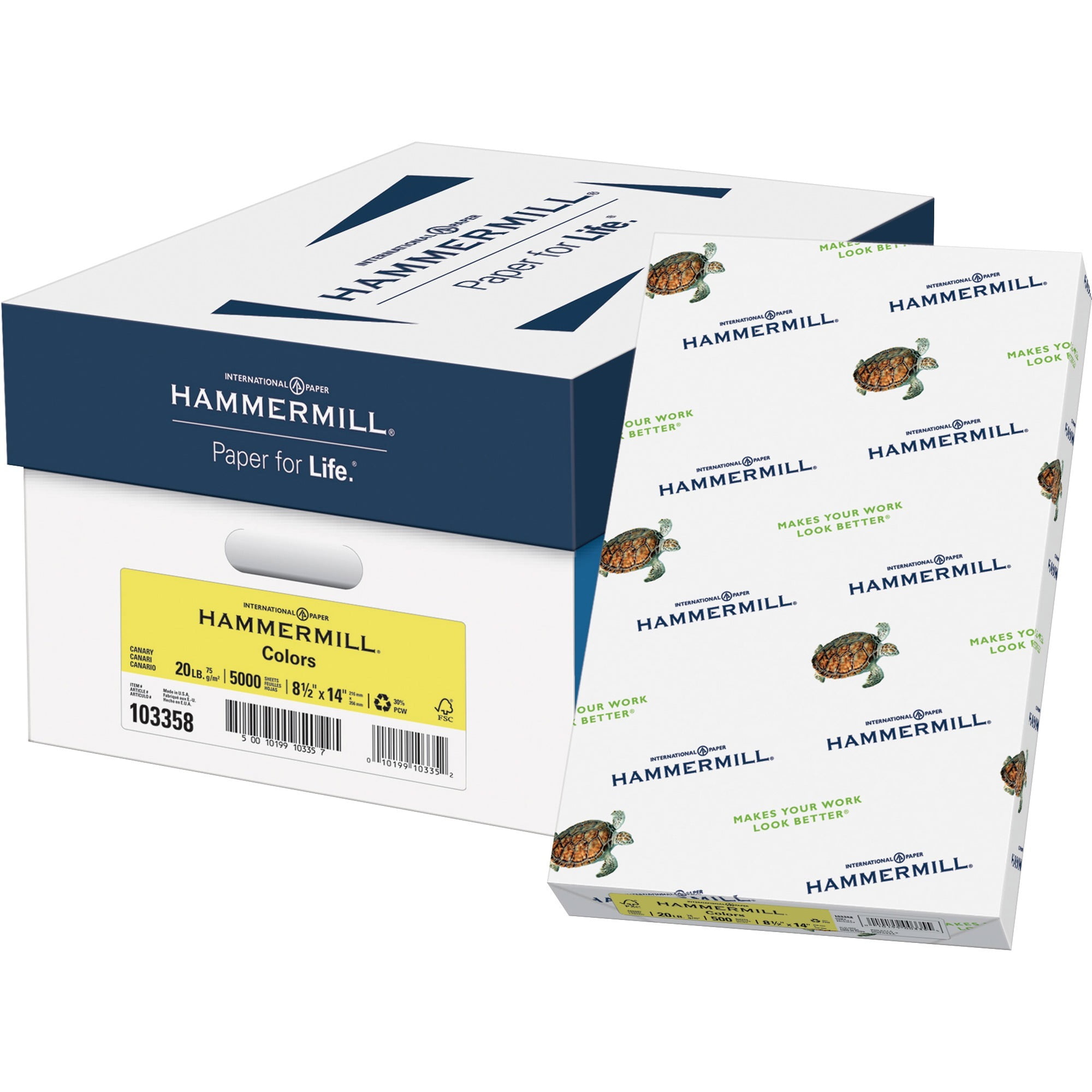 Hammermill Paper For Copy 8.5x14 Colored Paper - Canary - Recycled - 30% Fiber Recycled Content - Legal - 8 1/2" X 14" - 20 Lb Basis Weight - 5000 / Carton - Eco