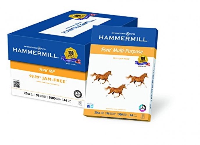 Hammermill Paper, Fore MP Paper, 20lb, A4, 210mm x 297mm, 96 Bright, 5000 Sheets / 10 Ream Case (103036C), Made In The USA