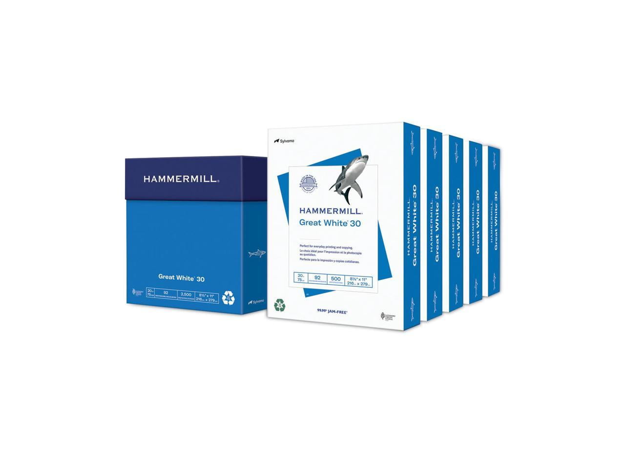 Hammermill Great White, 30% Recycled Printer Paper, Letter, 20lb,  92-Bright, 10 Reams of 500 sheets