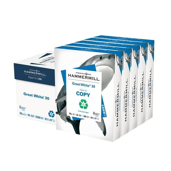 Hammermill Paper, Great White 30% Recycled Printer Paper, 8.5 x 11 Paper, Letter Size, 20lb, 92 Bright - 1 Ream / 500 Sheets (086710R)