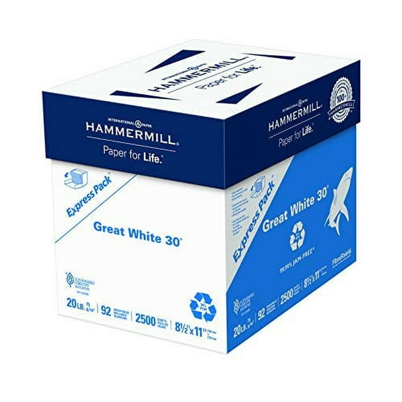 Hammermill Paper, Great White Printer Paper, 8.5" x 11", Letter Size, 20 lb., 1 Express Pack Per 2,500 Sheets