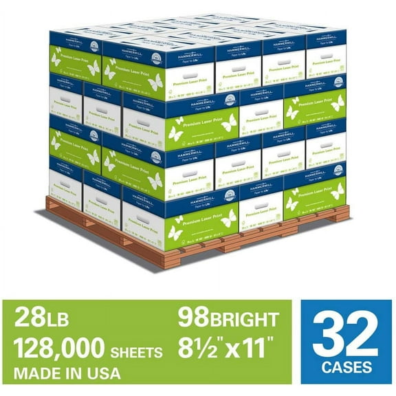 Hammermill Paper, Premium Laser Printer Paper, 8.5 x 11 Paper, Letter Size, 28lb, 98 Bright - 1 Pallet / 32 Cartons (125534P)